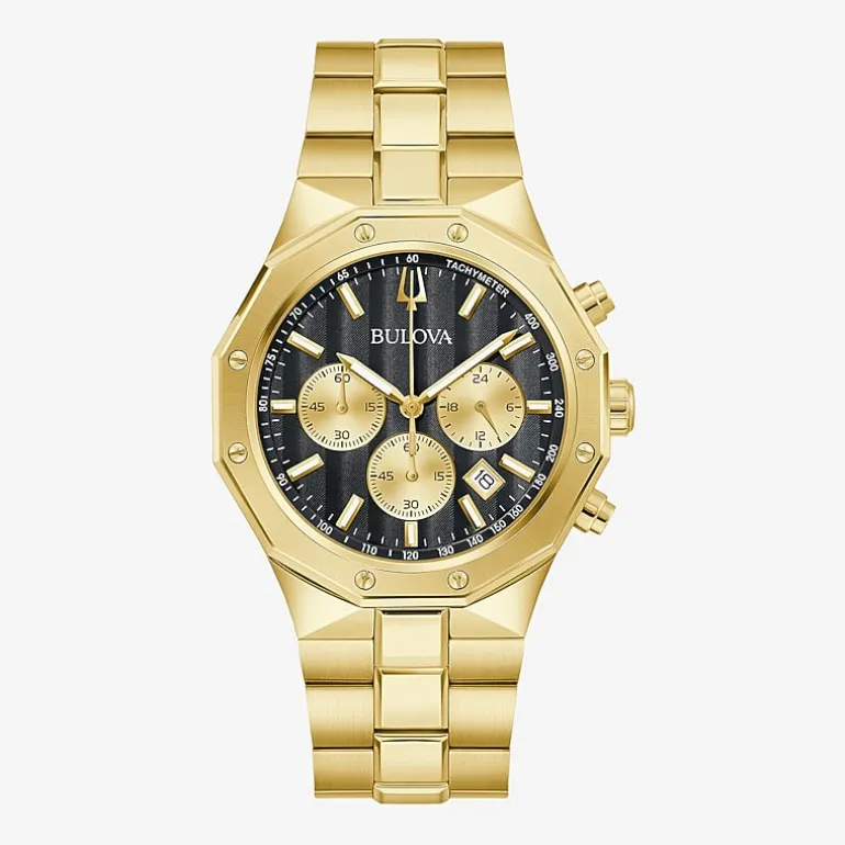 Bulova Prestige Mens Chronograph Gold Tone Stainless Steel Bracelet Watch 97b232