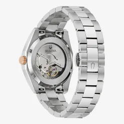 Bulova Surveyor Mens Automatic Silver Tone Stainless Steel Bracelet Watch 98b422