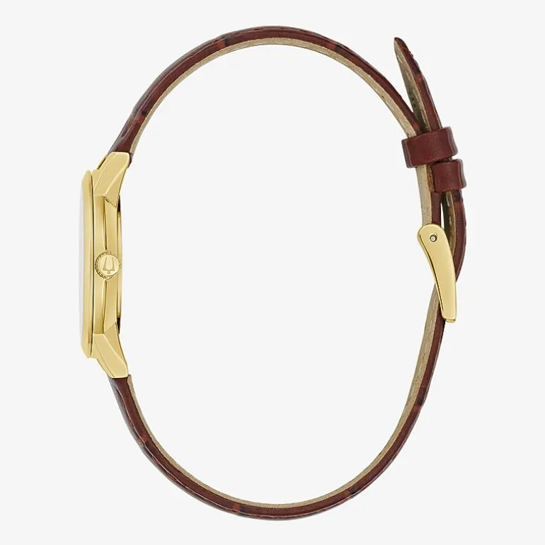 Bulova Sutton Womens Diamond Accent Brown Leather Strap Watch 97p170