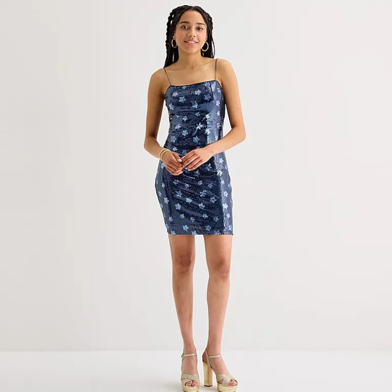 by&by Star Womens Juniors Square Neck Sleeveless Bodycon Dress