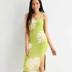 by&by Womens Juniors Sleeveless Leaf Midi Sweater Dress