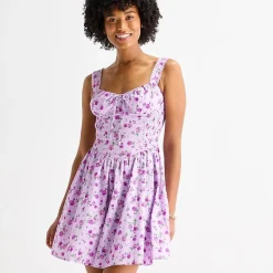 by&by Womens Juniors Sweetheart Neck Sleeveless Floral Fit + Flare Dress