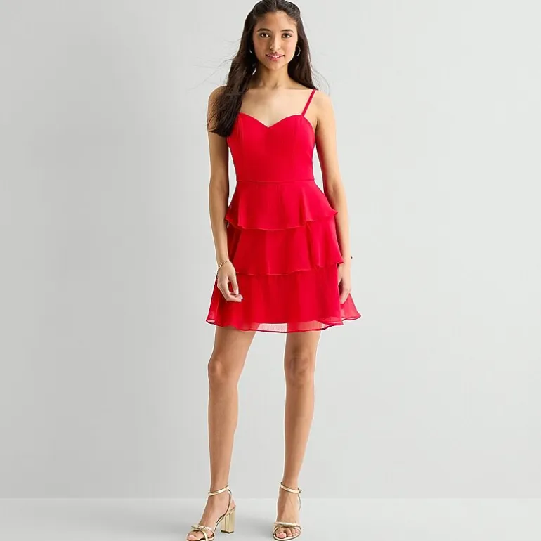 by&by Womens Juniors Sweetheart Neck Sleeveless Fit + Flare Dress