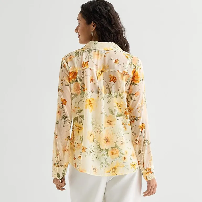 by&by Womens Juniors V Neck Cuffed Long Sleeve Regular Fit Button-Down Shirt