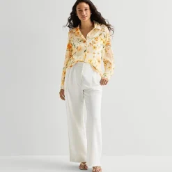 by&by Womens Juniors V Neck Cuffed Long Sleeve Regular Fit Button-Down Shirt