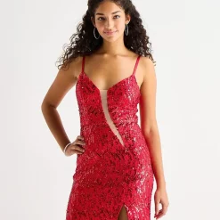 by&by Womens Juniors V Neck Sleeveless Beaded Sequin Bodycon Dress