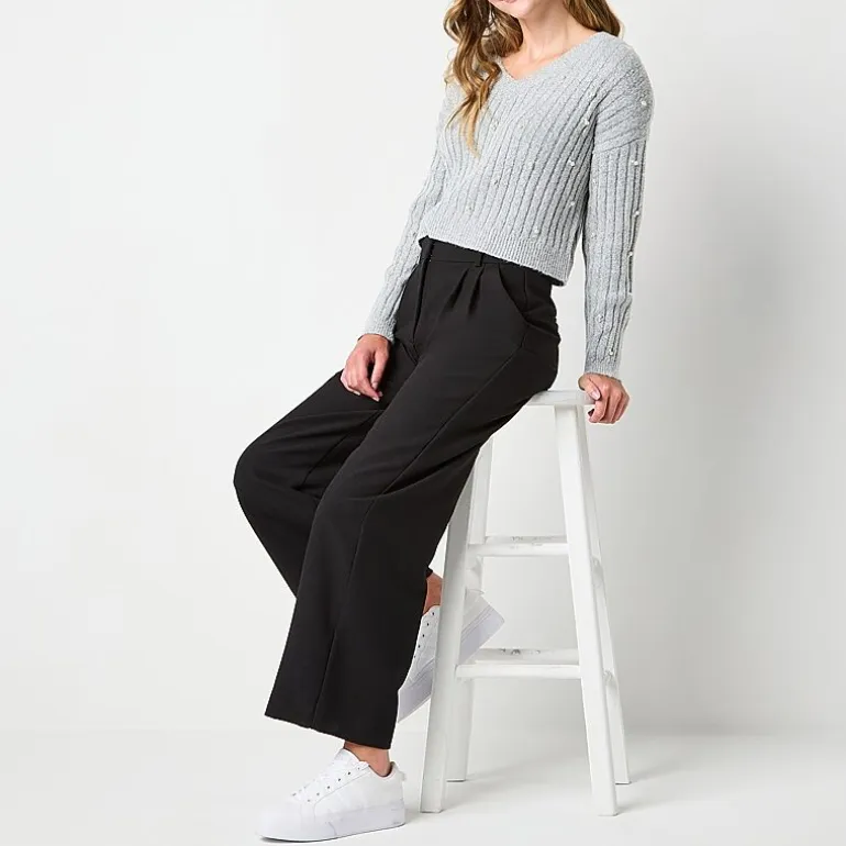 by&by Womens Juniors Wide Leg High Rise Trouser