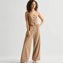 by&by Womens Juniors Wide Leg Mid Rise Flat Front Pant