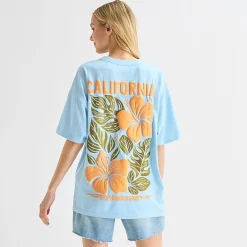 California Flower Market Oversized Tee Womens Juniors Crew Neck Short Sleeve Regular Fit Graphic T-Shirt
