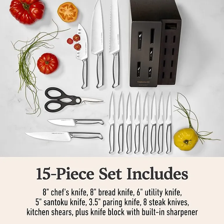 Calphalon Stainless Steel 15-pc. with Sharpin Edgetech Knife Block Set