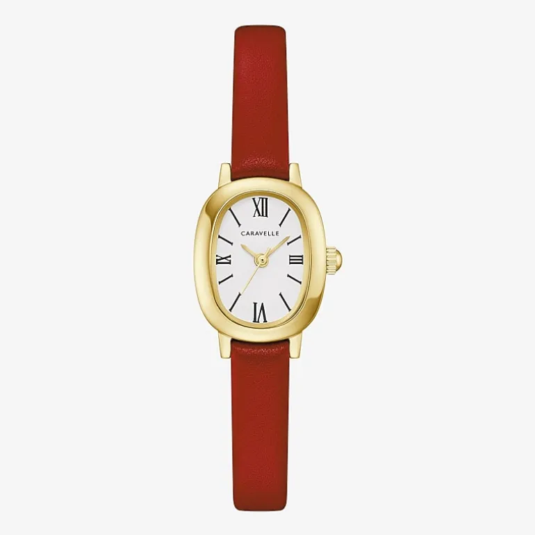 Caravelle Designed By Bulova Womens Red Leather Strap Watch 44l270