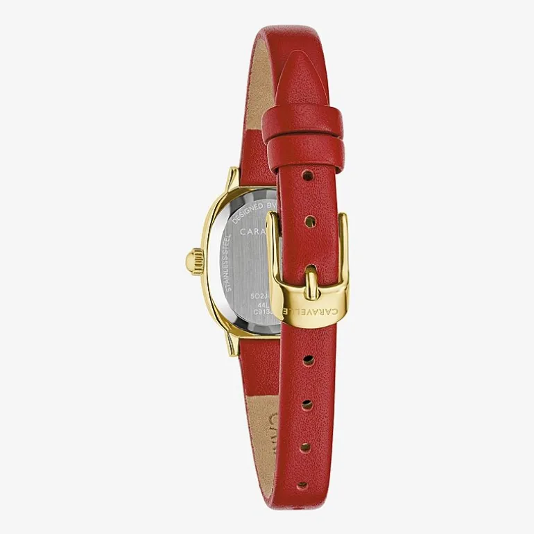 Caravelle Designed By Bulova Womens Red Leather Strap Watch 44l270