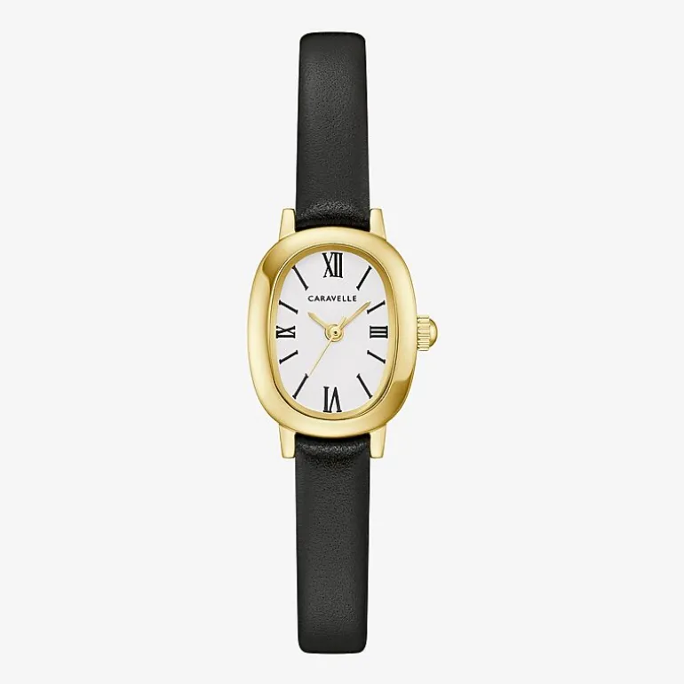 Caravelle Designed By Bulova Womens Black Leather Strap Watch 44l269