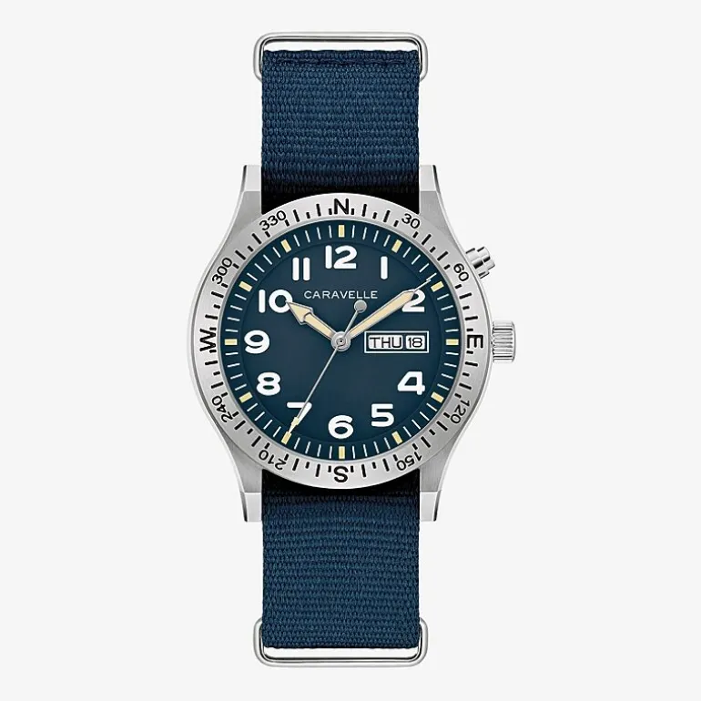 Caravelle Designed By Bulova Mens Blue Strap Watch 43c126