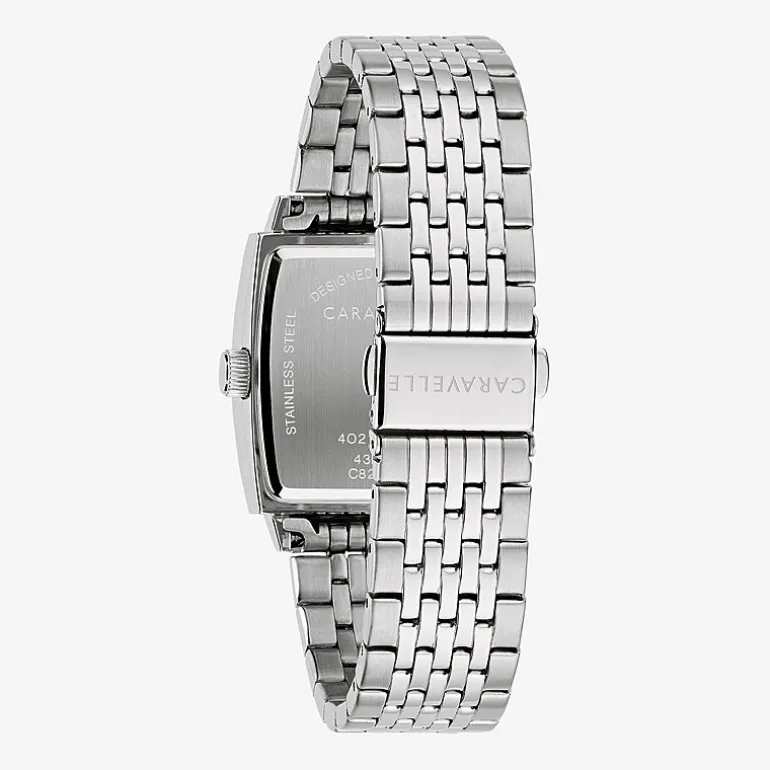 Caravelle Designed By Bulova Mens Diamond Accent Silver Tone Stainless Steel Bracelet Watch 43d108