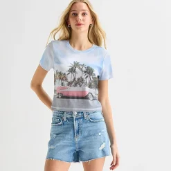 Car Baby Tee Womens Juniors Crew Neck Short Sleeve Fitted Graphic T-Shirt