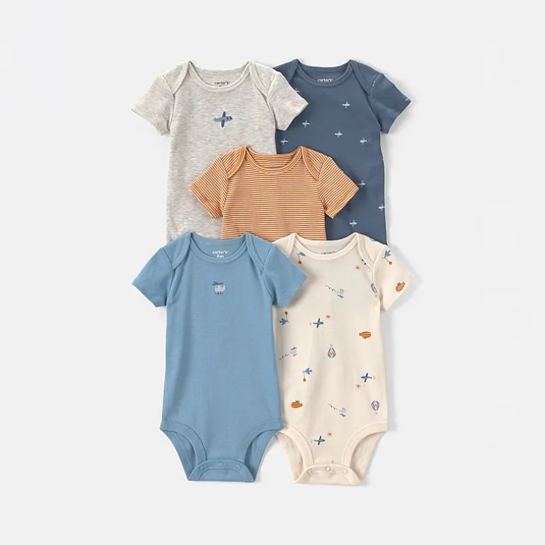 Carter's Baby Boys Crew Neck Short Sleeve Rib 5-pc. Bodysuit