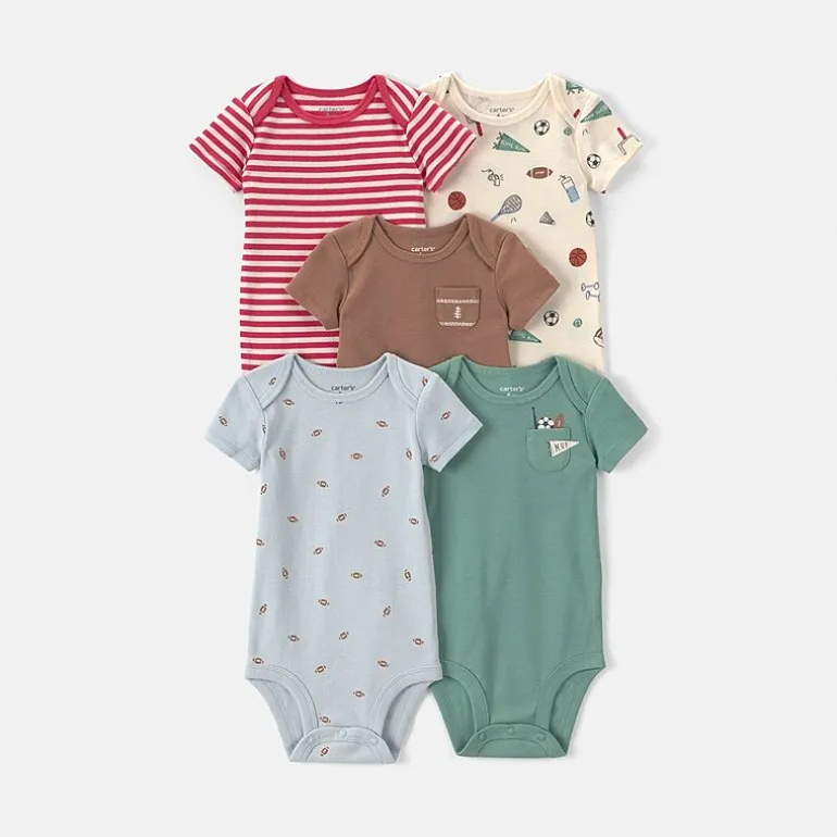 Carter's Baby Boys Crew Neck Short Sleeve Rib 5-pc. Bodysuit