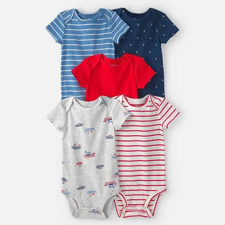 Carter's Baby Boys Round Neck Short Sleeve Rib Knit 5-pc. Bodysuit