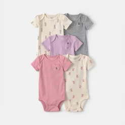Carter's Baby Girls Crew Neck Short Sleeve Rib 5-pc. Bodysuit