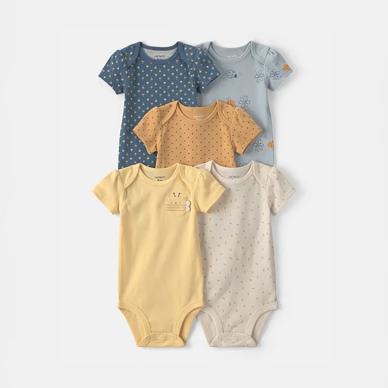 Carter's Baby Girls Crew Neck Short Sleeve Rib 5-pc. Bodysuit