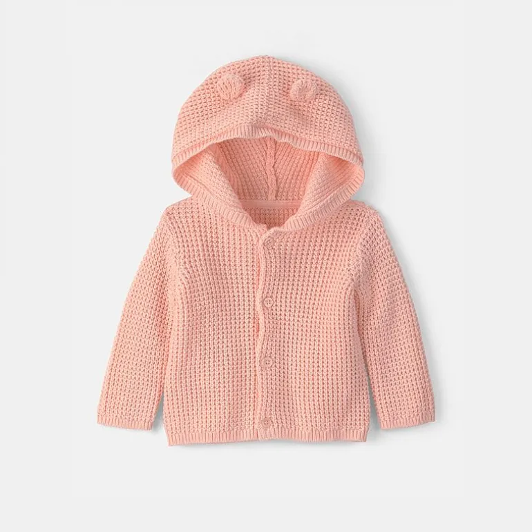 Carter's Baby Girls Hooded Long Sleeve Button Rib Knit Cardigan