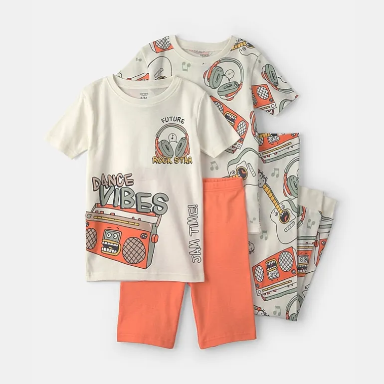 Carter's Little & Big Kid Boys Rib Crew Neck Short Sleeve 4-pc. Pajama Set