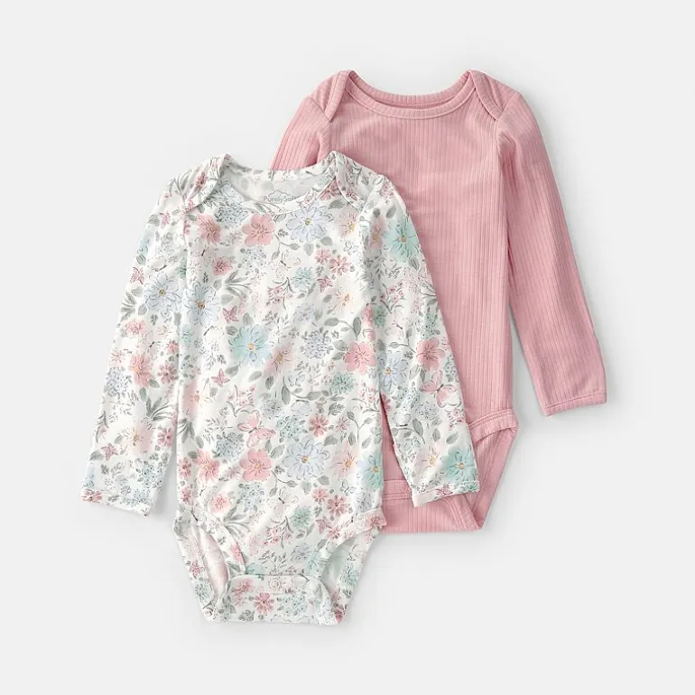 Carter's Purelysoft Baby Girls Round Neck Long Sleeve 2-pc. Bodysuit