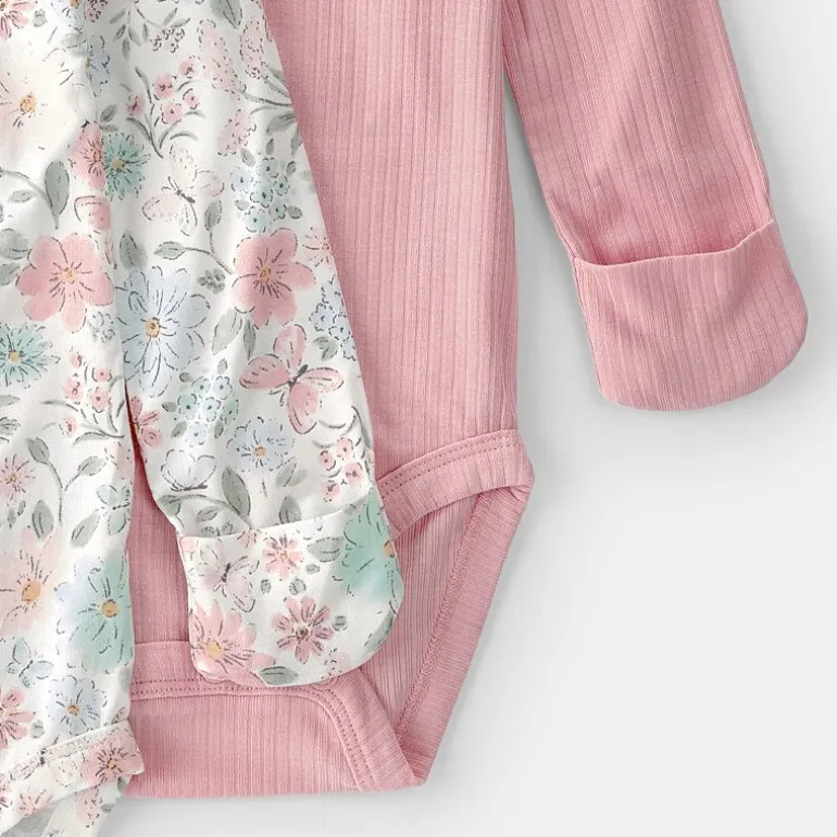 Carter's Purelysoft Baby Girls Round Neck Long Sleeve 2-pc. Bodysuit
