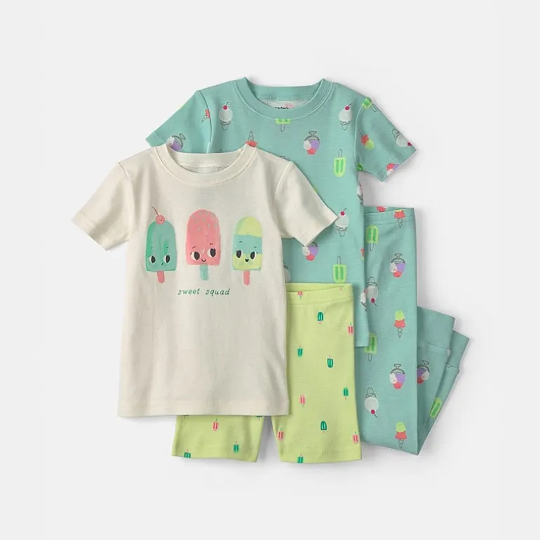 Carter's Toddler Girls Rib Crew Neck Short Sleeve 4-pc. Pajama Set