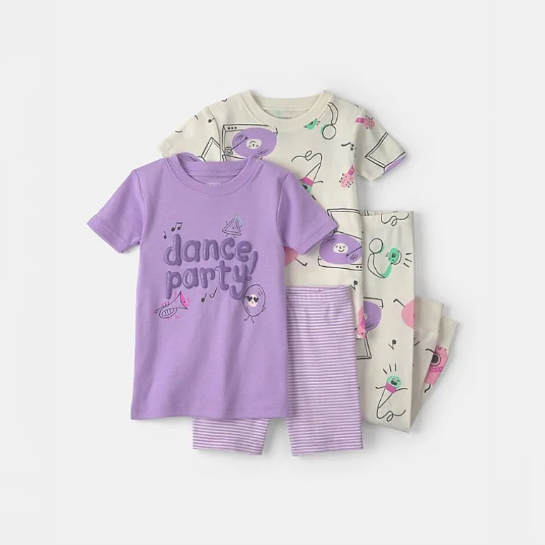 Carter's Toddler Girls Rib Crew Neck Short Sleeve 4-pc. Pajama Set