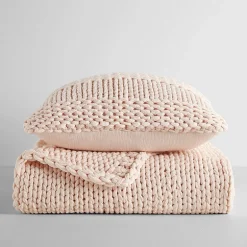 Casual Comfort Chunky Knit Blanket and Pillow Set