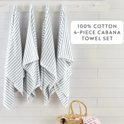 Casual Comfort 4-Pack Cabana Stripe Beach Pool Towels - 100% Absorbent Cotton, 35 X 65