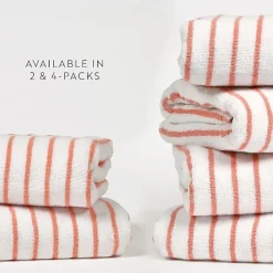 Casual Comfort 4-Pack Cabana Stripe Beach Pool Towels - 100% Absorbent Cotton, 35 X 65