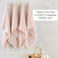 Casual Comfort 4-Pack Cabana Stripe Beach Pool Towels - 100% Absorbent Cotton, 35 X 65