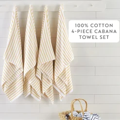 Casual Comfort 4-Pack Cabana Stripe Beach Pool Towels - 100% Absorbent Cotton, 35 X 65