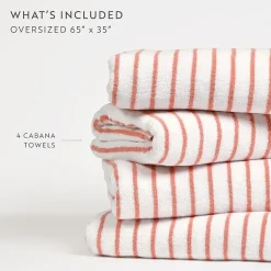 Casual Comfort 4-Pack Cabana Stripe Beach Pool Towels - 100% Absorbent Cotton, 35 X 65