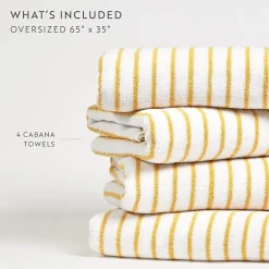 Casual Comfort 4-Pack Cabana Stripe Beach Pool Towels - 100% Absorbent Cotton, 35 X 65