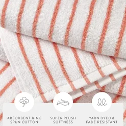 Casual Comfort 4-Pack Cabana Stripe Beach Pool Towels - 100% Absorbent Cotton, 35 X 65