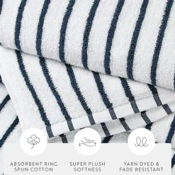 Casual Comfort 4-Pack Cabana Stripe Beach Pool Towels - 100% Absorbent Cotton, 35 X 65