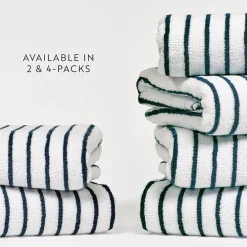 Casual Comfort 4-Pack Cabana Stripe Beach Pool Towels - 100% Absorbent Cotton, 35 X 65