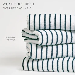 Casual Comfort 4-Pack Cabana Stripe Beach Pool Towels - 100% Absorbent Cotton, 35 X 65