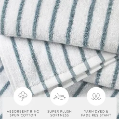 Casual Comfort 4-Pack Cabana Stripe Beach Pool Towels - 100% Absorbent Cotton, 35 X 65