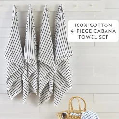 Casual Comfort 4-Pack Cabana Stripe Beach Pool Towels - 100% Absorbent Cotton, 35 X 65