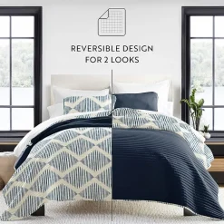 Casual Comfort Pattern Reversible Contemporary Lightweight 3 Pc. Quilt Set
