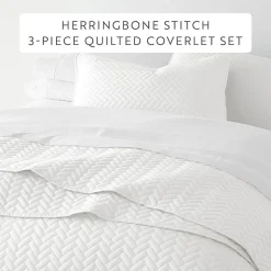 Casual Comfort Premium Ultra Soft Herringbone Pattern Quilted Coverlet Set