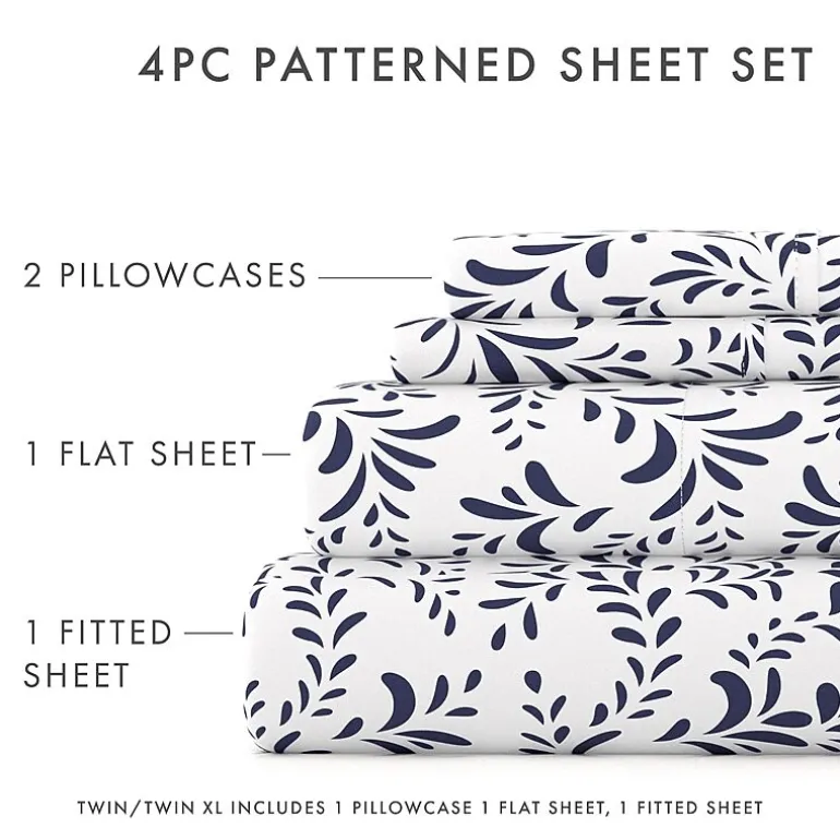 Casual Comfort Premium Ultra Burst of Vines Pattern 4 Piece Bed Sheet Set