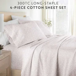 Casual Comfort 300tc Cotton Sateen Pattern 4 piece Sheet Set