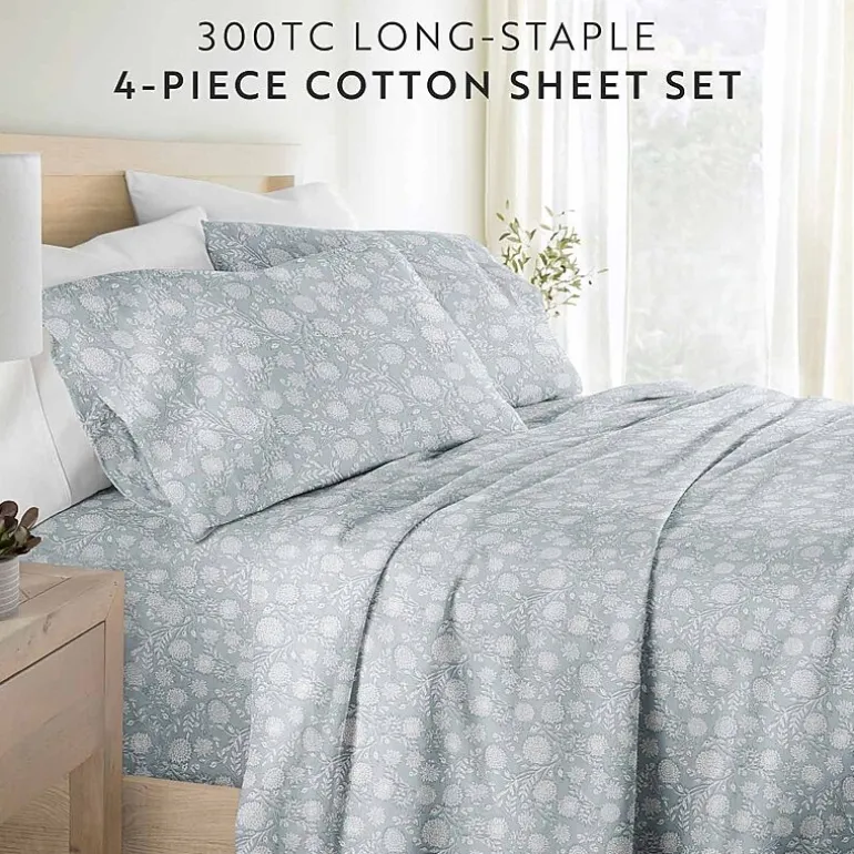 Casual Comfort 300tc Cotton Sateen Pattern 4 piece Sheet Set