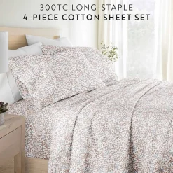 Casual Comfort 300tc Cotton Sateen Pattern 4 piece Sheet Set